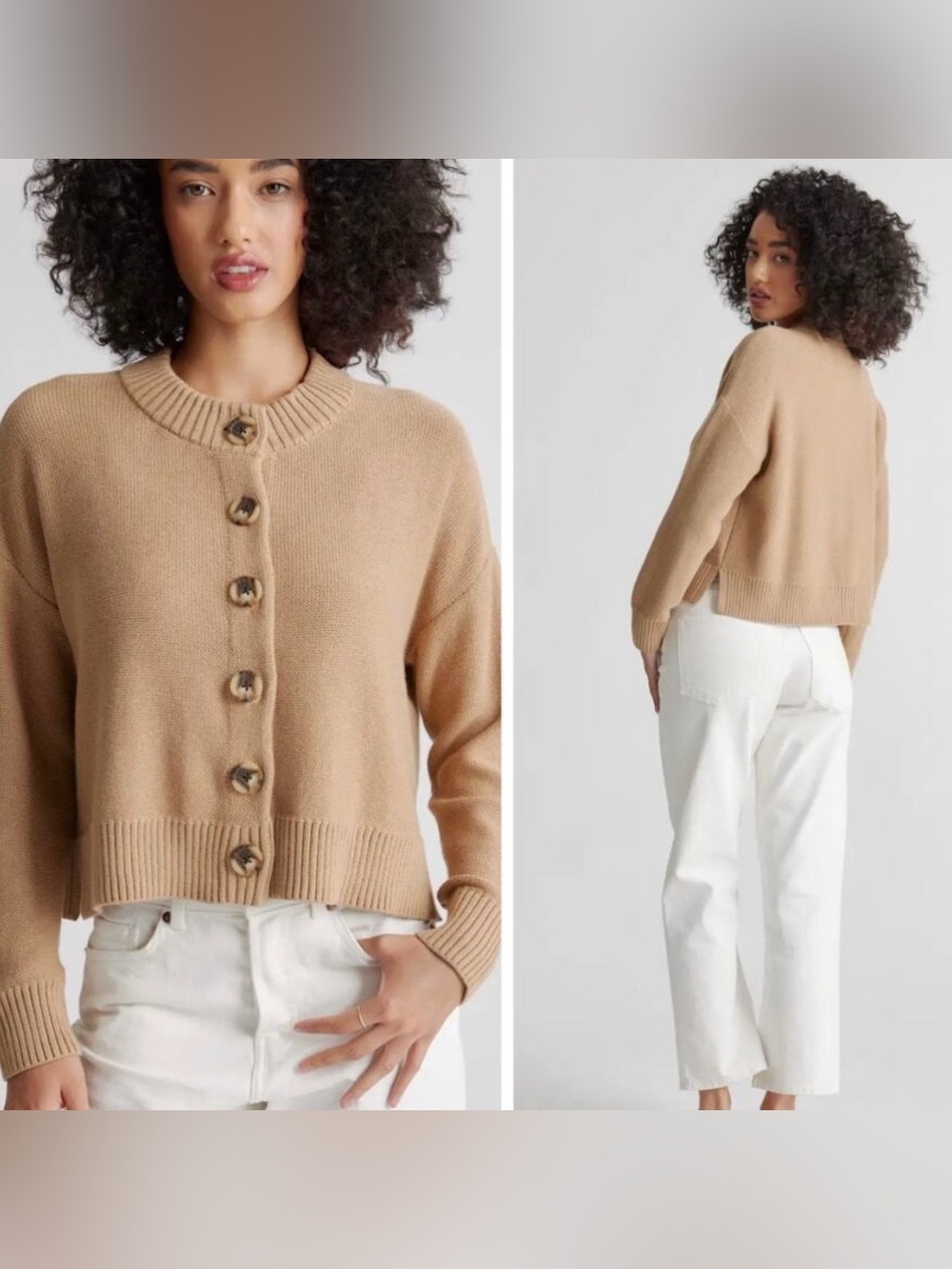 Quince 100% Organic Cotton Cropped Cardigan {Camel}